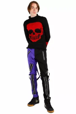 Tripp NYC Split Leg Bondage Pants [Black/Purple] -Creepsville Horror Shop IS675M BLACKPURPLE FULL