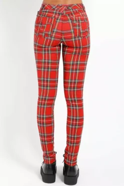 Tripp NYC High Waist T-Back Jeans [RED PLAID] -Creepsville Horror Shop IS9260P REDPLD B 252cab37 b725 4