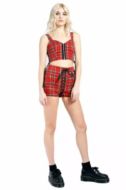 Tripp NYC High Waist Corset Shorts [Red Plaid] -Creepsville Horror Shop IS9456P REDPLD FL