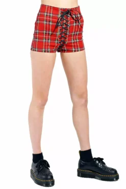 Tripp NYC High Waist Corset Shorts [Red Plaid] -Creepsville Horror Shop IS9456P REDPLD S