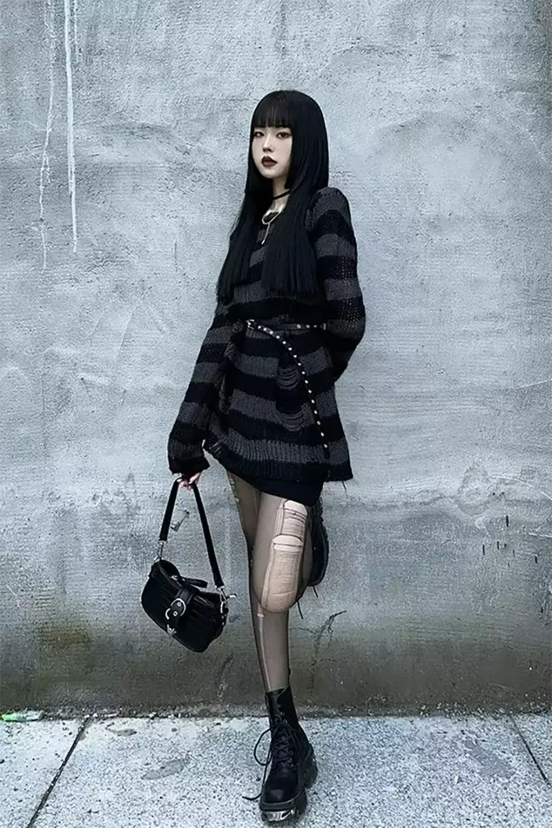 Grey/Black Striped Distressed Sweater 9 Grey/Black Striped Distressed Sweater - Image 7