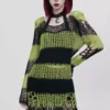 Bleed Green Striped Sweater [BLACK/GREEN] -Creepsville Horror Shop Lime Green Goth Sweater