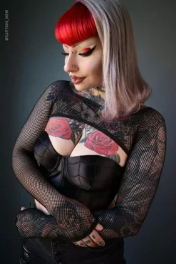 Helena Fishnet Super Crop Top 11 Helena Fishnet Super Crop Top -Creepsville Horror Shop Mesh super crop Product photo3 600x900copy