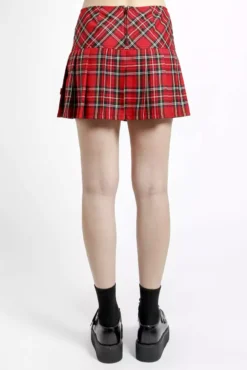 Tripp NYC Pleated Skirt [Red Plaid] -Creepsville Horror Shop Punk Skirt