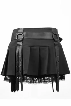 Diabolical Pleated Mini Skirt -Creepsville Horror Shop Q 220 BK 03
