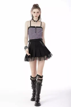 High Waisted Punk Pleated Skirt -Creepsville Horror Shop Sexy Gothic Mini SKirt