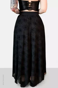 Spider Web Mesh Maxi Skirt [with Liner] -Creepsville Horror Shop Spider web mesh maxi skirt with liner2 600x900copy