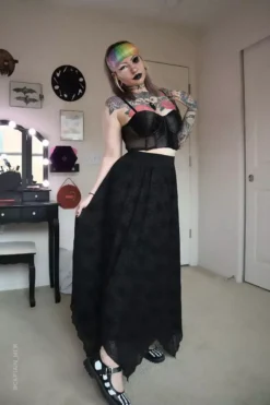 Spider Web Mesh Maxi Skirt [with Liner] -Creepsville Horror Shop Spider web mesh maxi skirt with liner4 600x900copy