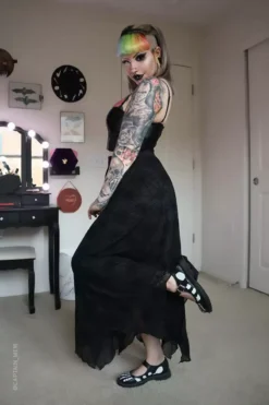 Spider Web Mesh Maxi Skirt [with Liner] -Creepsville Horror Shop Spider web mesh maxi skirt with liner5 600x900copy