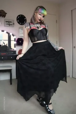 Spider Web Mesh Maxi Skirt [with Liner] -Creepsville Horror Shop Spider web mesh maxi skirt with liner6 600x900copy