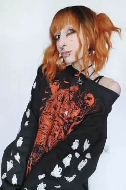 Haunted Mansion Sweatshirt [Pumpkin Orange] -Creepsville Horror Shop Spooky Shirt Womens