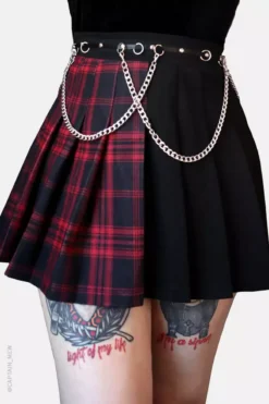 Tartan Pleated Chain Mini Skirt