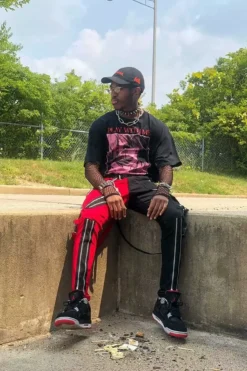 Tripp NYC Split Leg Bondage Pants [Black/Red] -Creepsville Horror Shop TrippNYC
