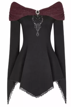 Castle Curse Bardot Top [BLACK/RED] -Creepsville Horror Shop WT 520TCF 05