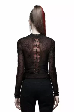 Weaving Webs Mesh Top [RED] -Creepsville Horror Shop WT 695TCF BK RD 02