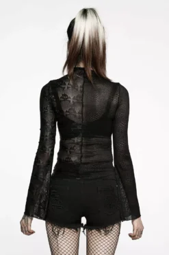 Mismatched Mesh Top [Skull/Snake] -Creepsville Horror Shop WT 727DQF BLK 01