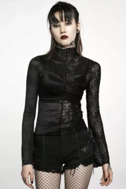Mismatched Mesh Top [Skull/Snake] -Creepsville Horror Shop WT 727DQF BLK 04