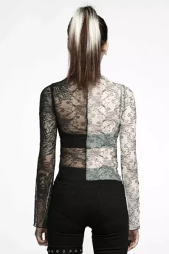 Ghost Bones Mismatched Mesh Top [BLACK/WHITE] -Creepsville Horror Shop WT 727TCF BW 01