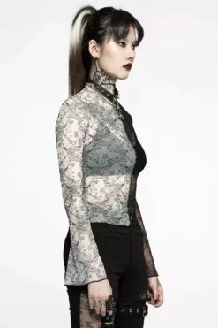 Ghost Bones Mismatched Mesh Top [BLACK/WHITE] -Creepsville Horror Shop WT 727TCF BW 09