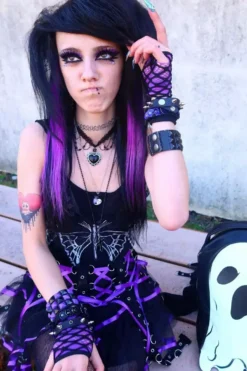 Chai Mini Skirt [BLACK/PURPLE] -Creepsville Horror Shop Womens Emo Mini Skirt