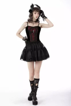 Burgundy Blood Ruffle Top -Creepsville Horror Shop Womens Gothic Corset Plus Sisze