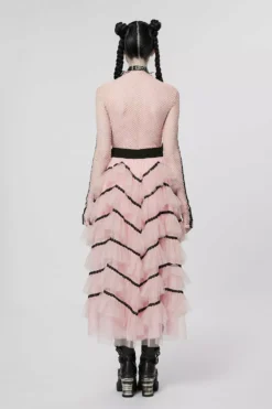 Grave Rave Fishnet Top [PASTEL PINK] -Creepsville Horror Shop Womens Pink Emo Top