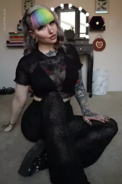 Spiderweb Mesh Short Sleeve Crop Top -Creepsville Horror Shop Womens Plus Size Crop Top