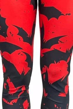 Bite Me Vampire Bat Leggings [RED/BLACK] -Creepsville Horror Shop bat leggings