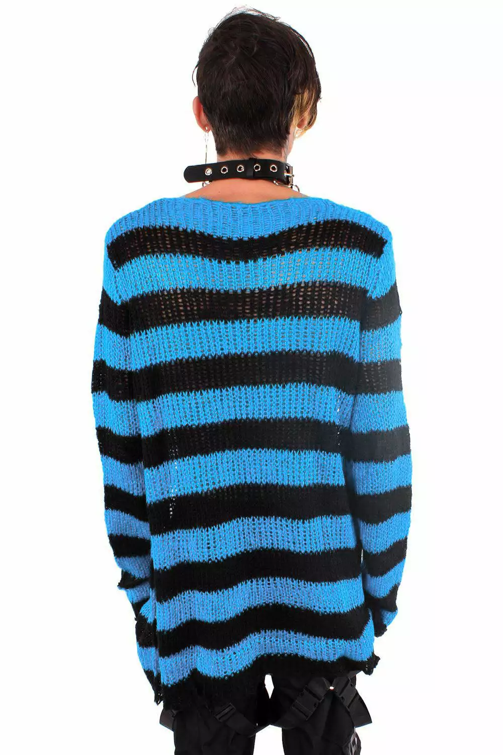 Pastel Blue/Black Striped Distressed Sweater 6 Pastel Blue/Black Striped Distressed Sweater - Image 4