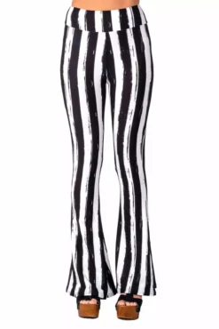 Distressed Beetlejuice Striped Hellz Bellz Bell Bottoms [BLACK/WHITE] -Creepsville Horror Shop cxcxcx ca57afd9 f643 4ae3 bed6 2723b116e4d1