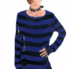 Midnight Blue/Black Striped Distressed Sweater -Creepsville Horror Shop darkblueSweater
