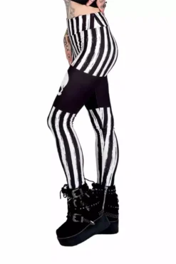 Black & White Striped Skull Leggings -Creepsville Horror Shop dddf
