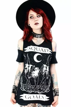 Squad Goals Cold Shoulder T-Shirt -Creepsville Horror Shop eng pl Black witches cold shoulder T shirt Squad Goals 1842 3