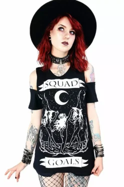 Squad Goals Cold Shoulder T-Shirt -Creepsville Horror Shop eng pl Black witches cold shoulder T shirt Squad Goals 1842 6