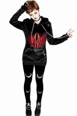 Double Crescent Velvet Leggings -Creepsville Horror Shop eng pl DOUBLE CRESCENT VELVET LEGGINGS gothic black leggings 1975 4