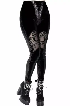 Velvet Moon Flocking Leggings 10 Velvet Moon Flocking Leggings -Creepsville Horror Shop eng pl Velvet Mesh Leggings Cathedral crescent moons 2178 6