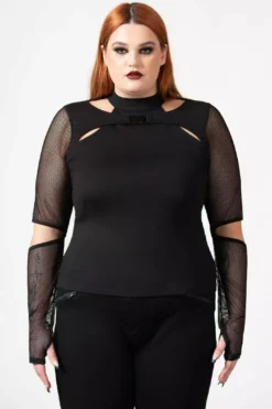 Lazer Beam Fishnet Sleeve Top -Creepsville Horror Shop fs
