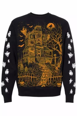 Haunted Mansion Sweatshirt [Pumpkin Orange] -Creepsville Horror Shop ghosts sweatshirt