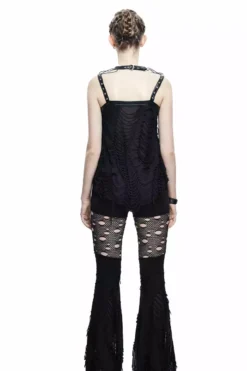 Mourn Distressed Fishnet Flared Pants -Creepsville Horror Shop ghrhtyjt6