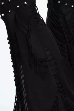 Mourn Distressed Fishnet Flared Pants -Creepsville Horror Shop ghrthtyhty