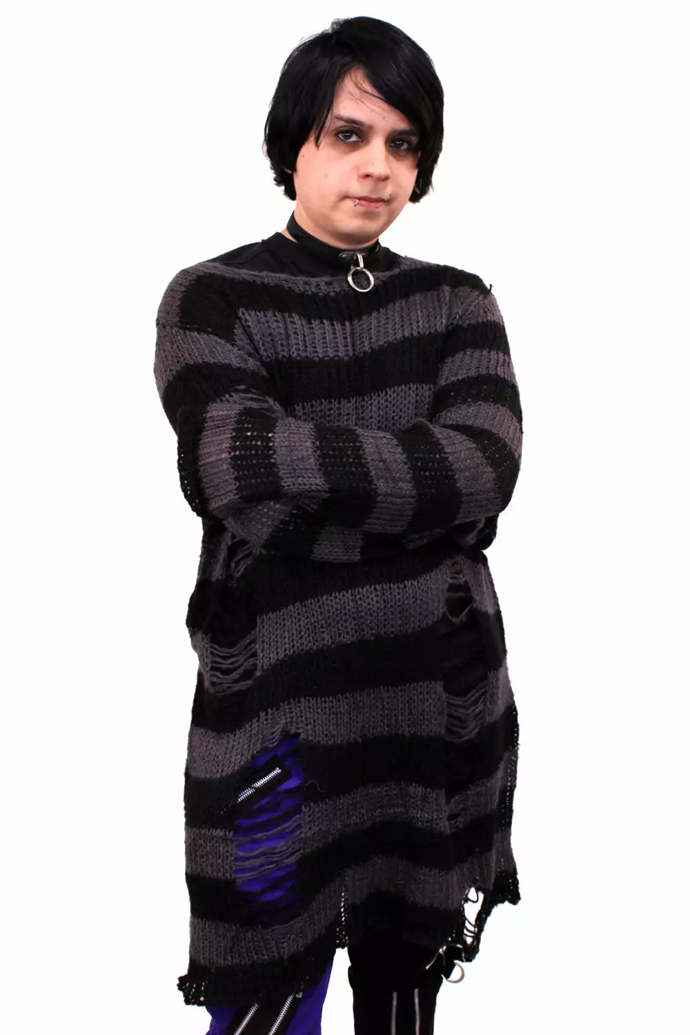 Grey/Black Striped Distressed Sweater 7 Grey/Black Striped Distressed Sweater - Image 5