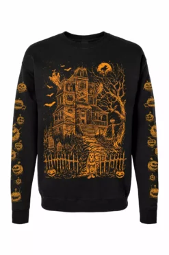 Haunted Mansion Sweatshirt [Pumpkin Orange] -Creepsville Horror Shop hauntedPumpkins SweatshirtFront
