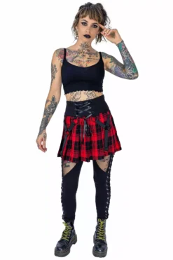 Hesper Skirt [Red] -Creepsville Horror Shop hesper skirt red check heartless 7