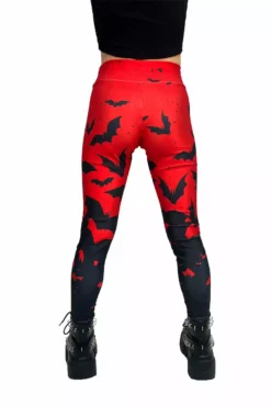 Bite Me Vampire Bat Leggings [RED/BLACK] -Creepsville Horror Shop highswaisted bat leggings