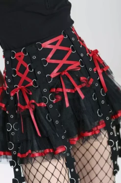 Chai Mini Skirt [BLACK/RED] -Creepsville Horror Shop hlb50150 chai skirt blk red 03 1