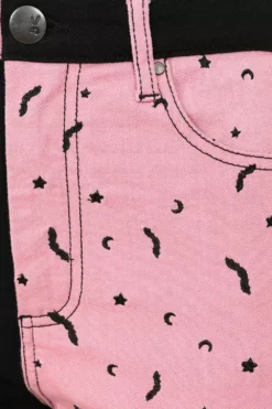 Duo Bat Jeans [PINK] -Creepsville Horror Shop hlb50234 duo bat jeans pnk 12 1
