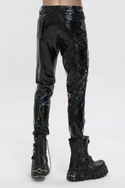 Holographic Hell Leather Pants -Creepsville Horror Shop mens fetish leather pants