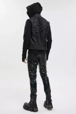 Holographic Hell Leather Pants -Creepsville Horror Shop mens raver pants