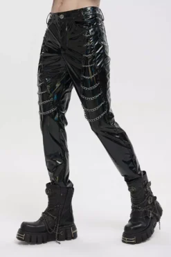 Holographic Hell Leather Pants -Creepsville Horror Shop mens skinny jeans leather