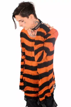 Pumpkin Orange/Black Striped Distressed Sweater -Creepsville Horror Shop orange sweater 02 1000x 0fc3251b d9a9 4dbf ac05 fed25d5e9623